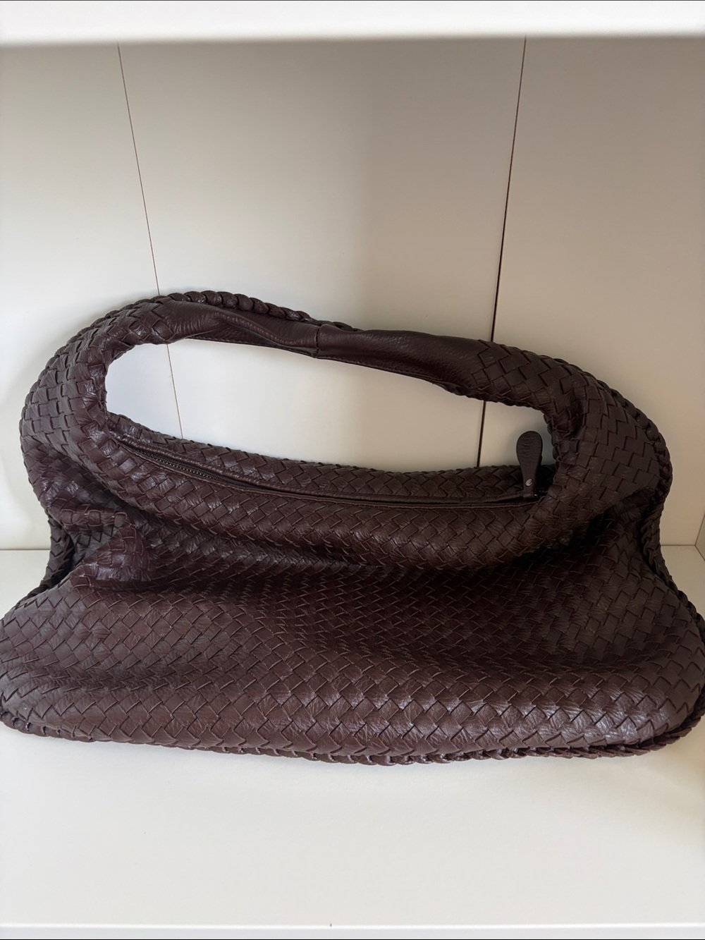 ÉDYISA Woven Leather Hobo Bag in Dark Brown coffee - Picture 6 of 9